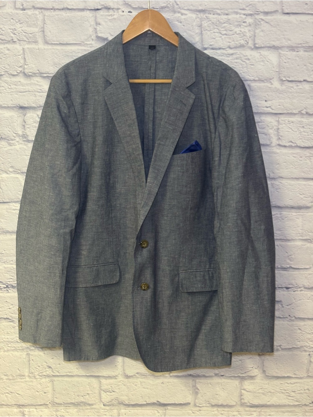 J Crew Ludlow Blazer Mens 42R Slim Gray Blue Linen Sport Coat Slim Two Button